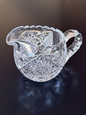 Antique American Brilliant Period Cut Glass Crystal  Pitcher Creamer